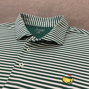 Masters Tech Tournament Shirt Mens XXL Green White Stripe Golf Polo Short Sleeve